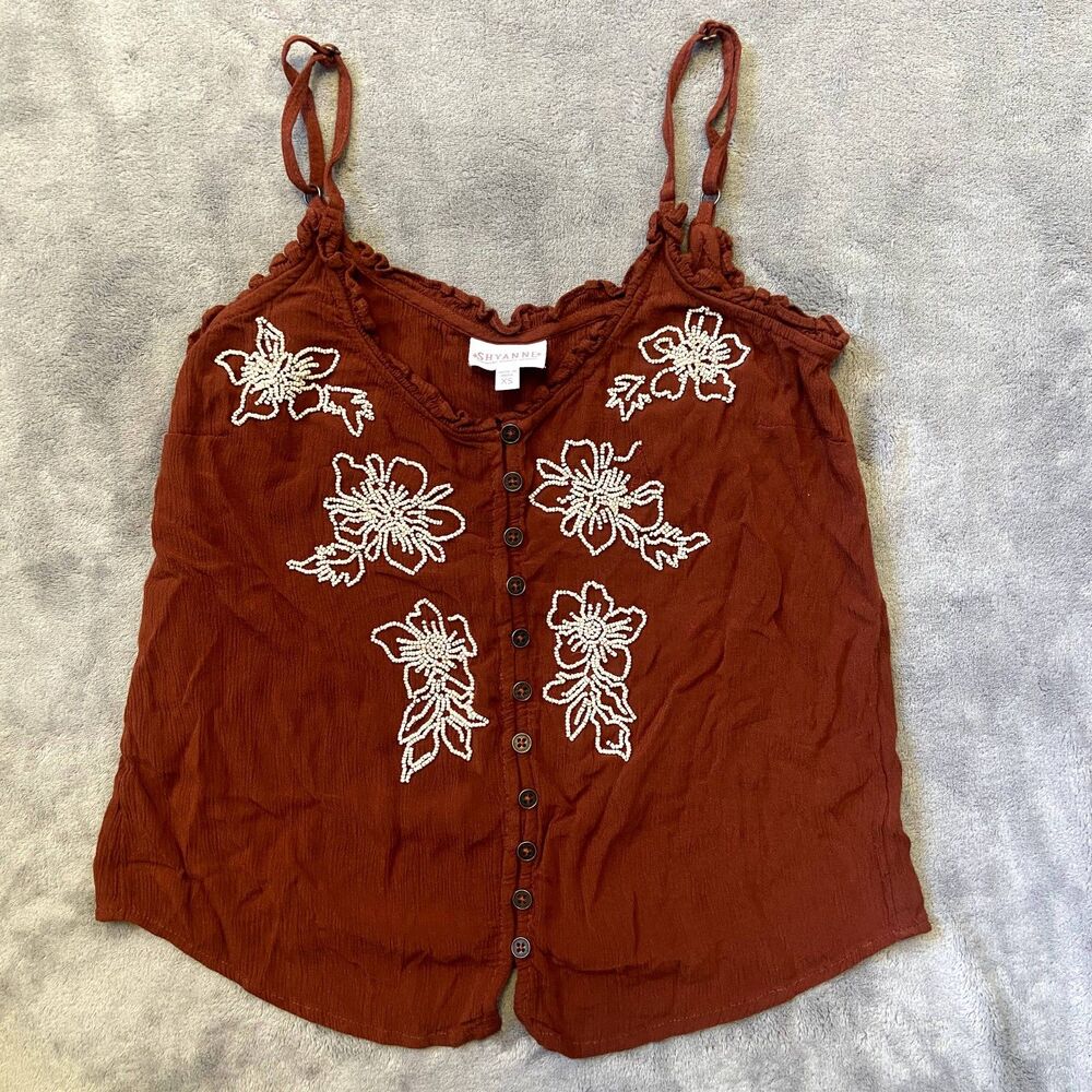 Burnt Orange Floral Beaded Tank